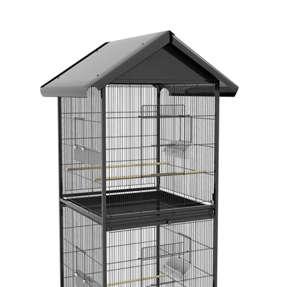 Pawhut Jaula Para Pájaros Grande De 2 Pisos 78x75x168 Cm Negro_3