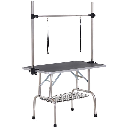 Mesa De Peluquería Pawhut Goma, Acero Negro 107x60x170 Cm_0