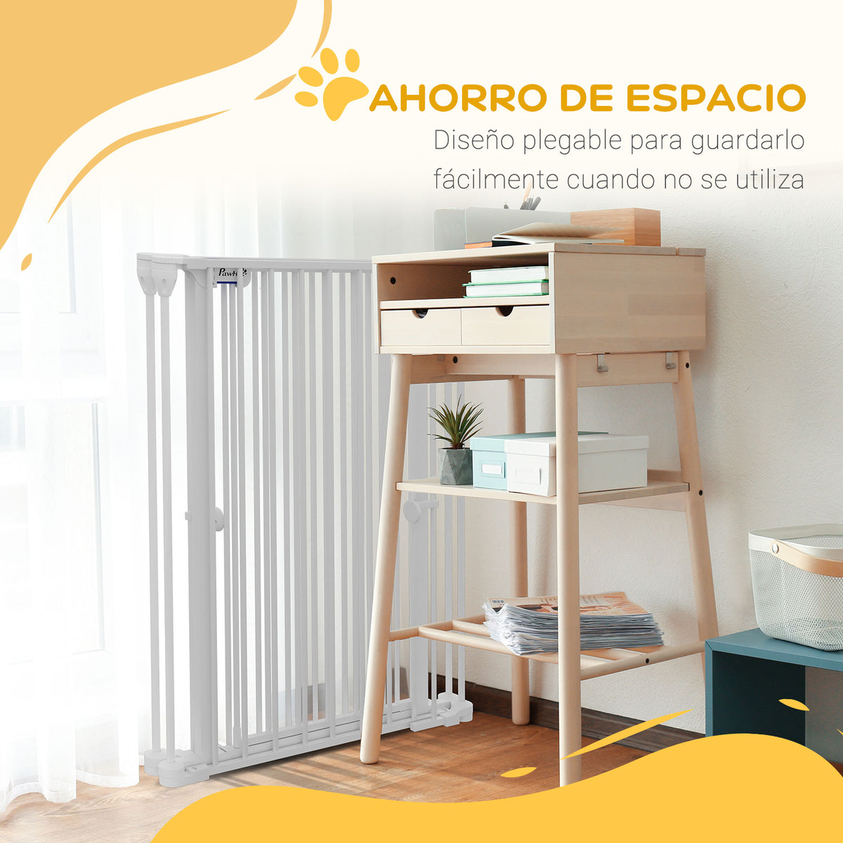Pawhut Barrera Para Perros Plegable De Acero Con 3 Paneles 206x90cm Blanco_5