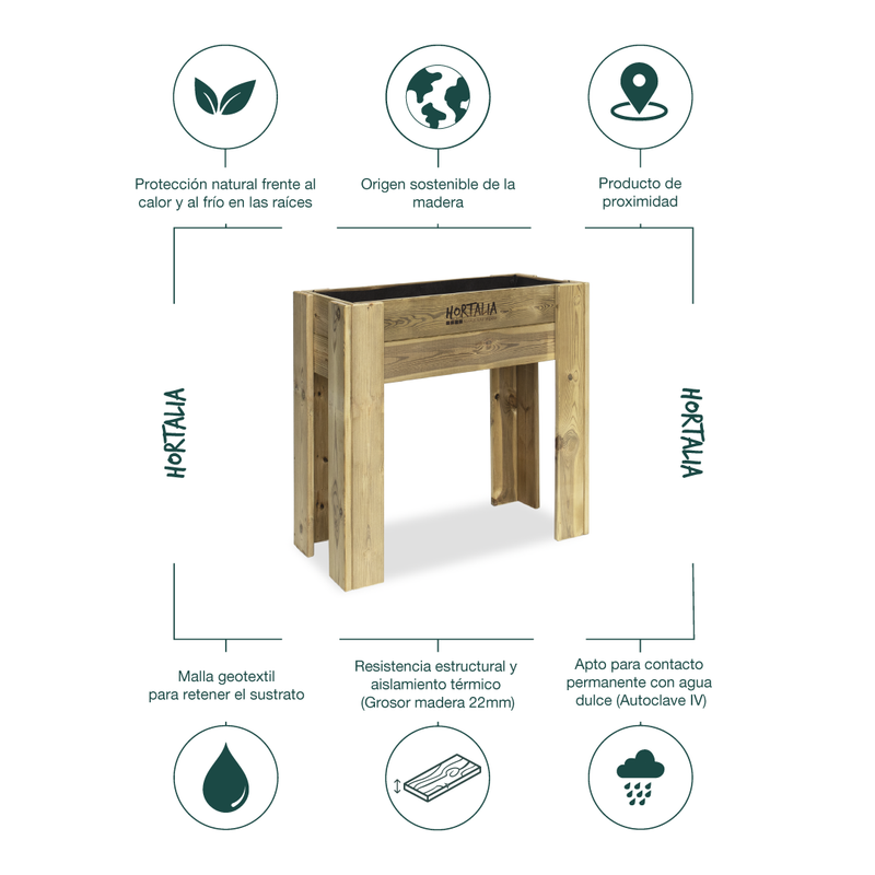 Mesa De Cultivo Elevada Madera Tratada Exterior Hortalia Gardenbrico S80 80x40x80 Cm_5