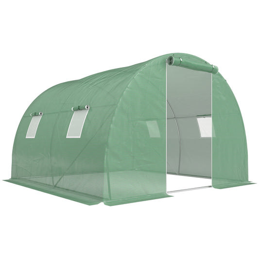 Outsunny Invernadero De Túnel 3x3x2 M Con Puerta Enrollable Y 4 Ventanas Verde_0