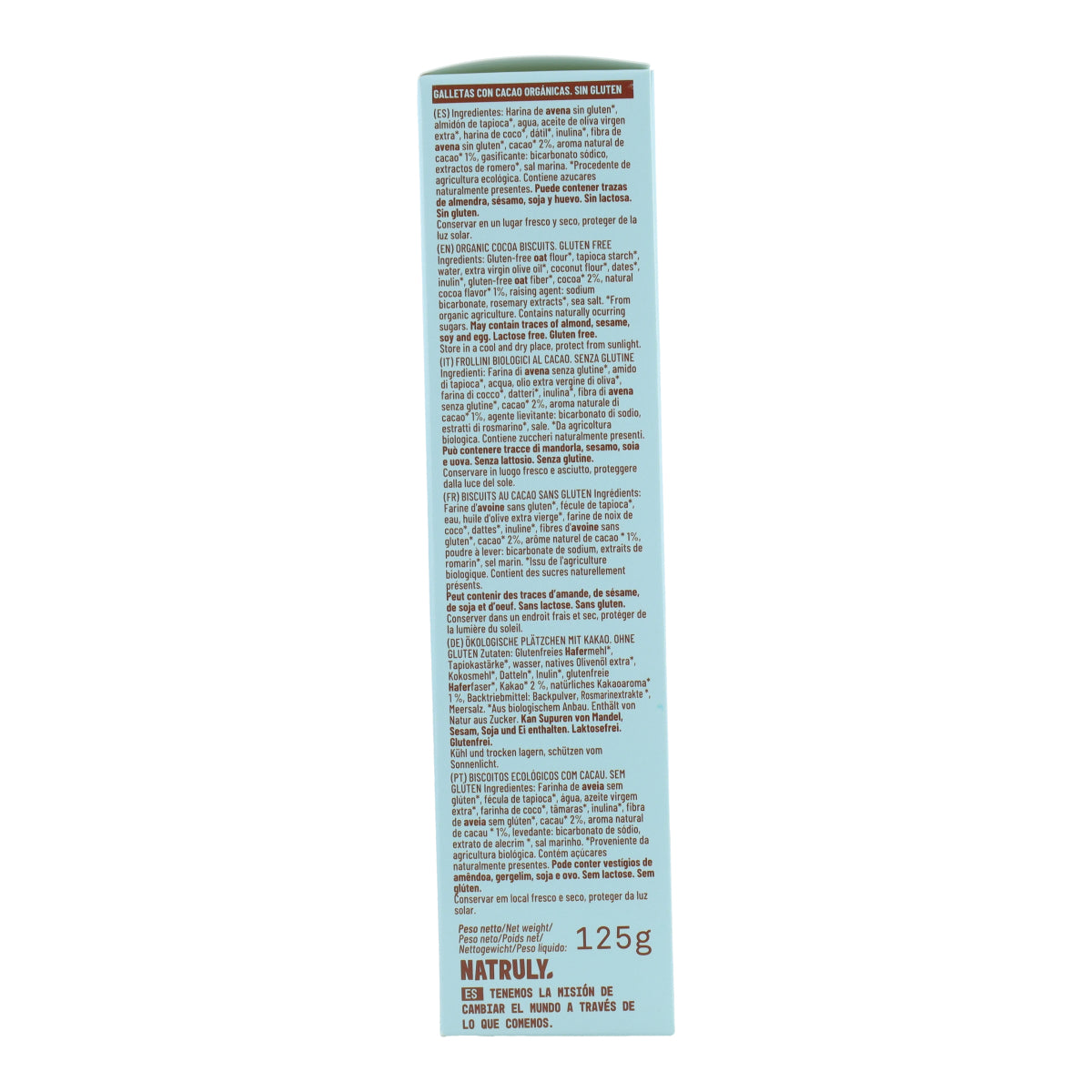 Galletas cookies sabor cacao BIO Natruly 125 g