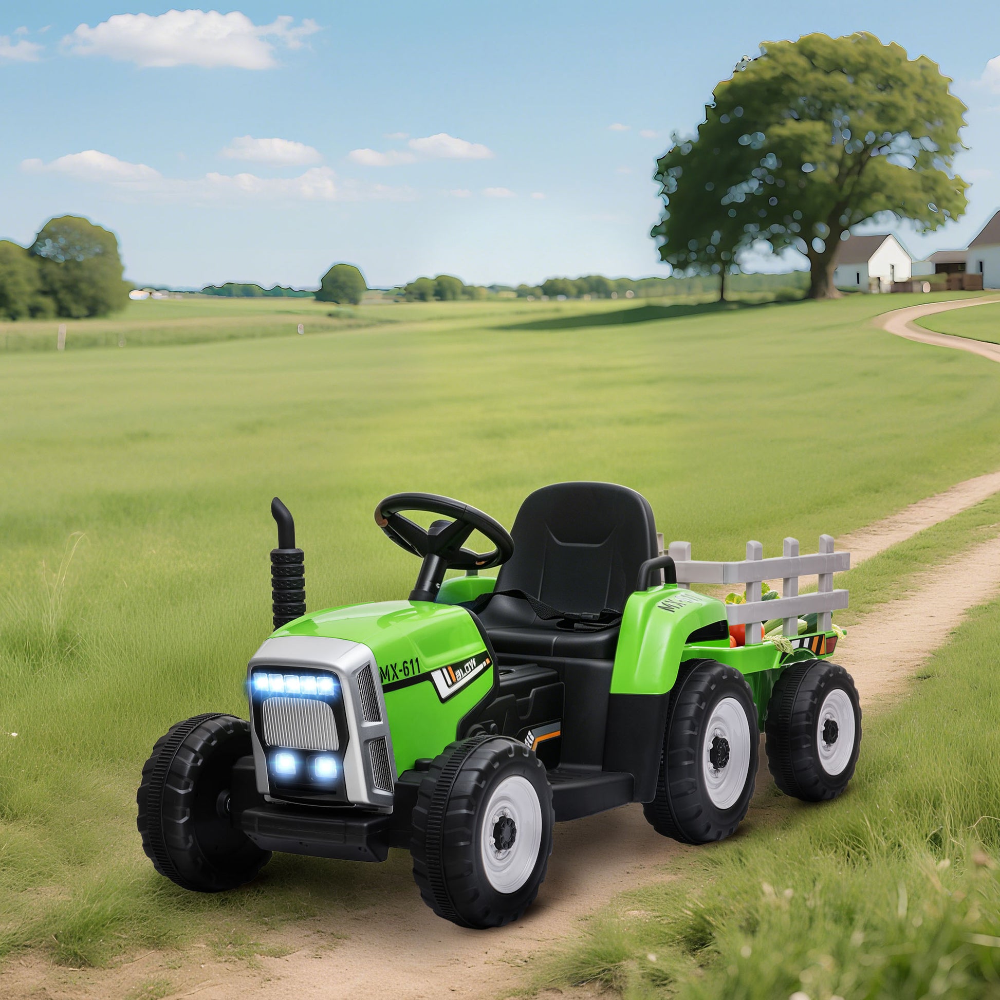 Homcom Tractor Eléctrico Con Remolque Para Niños 3-6 Años 136,5x50x52,5 Cm Verde_1