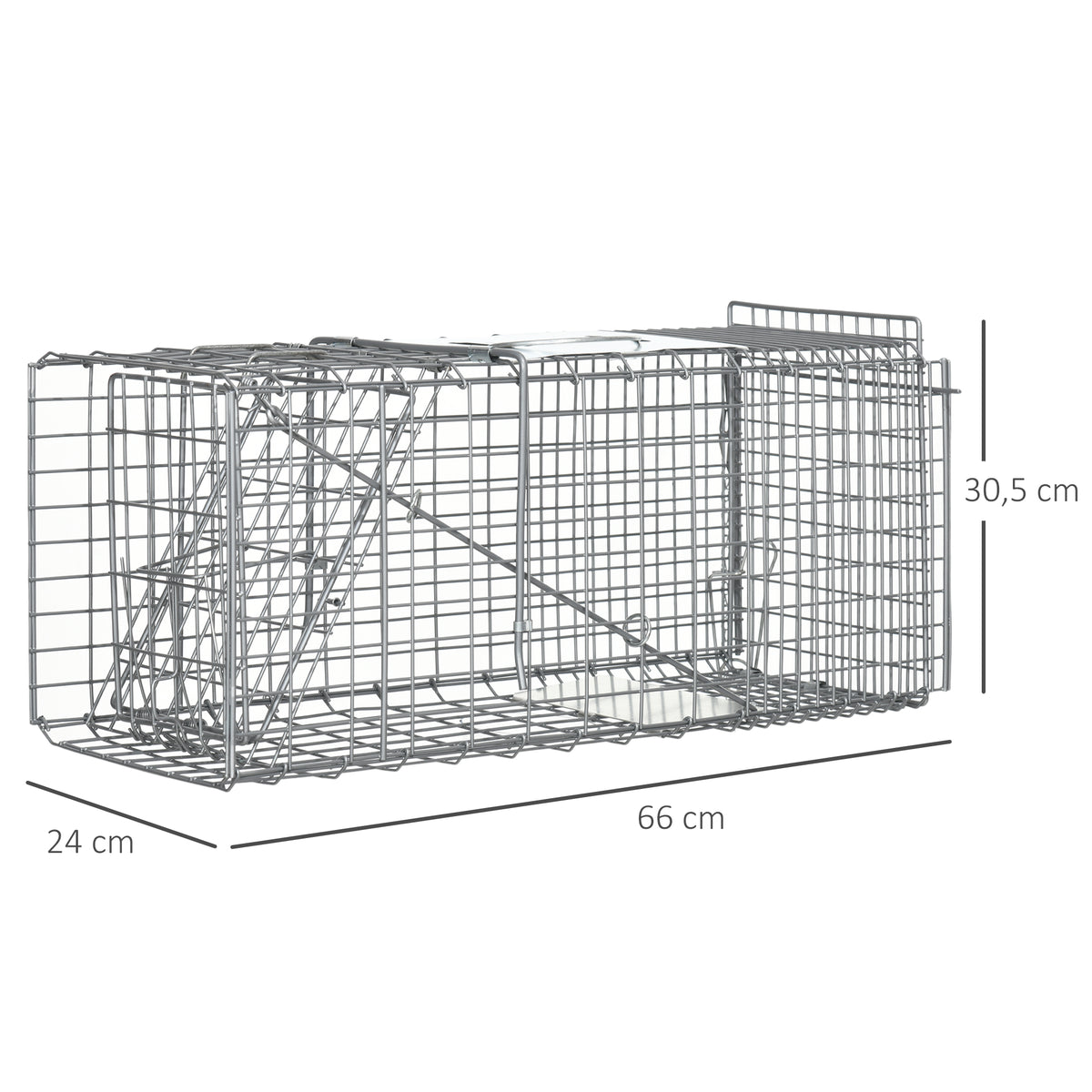 Outsunny Trampa Para Animales Vivos Plegable 66x24x30,5cm Con Puerta Y Asa Plata_2