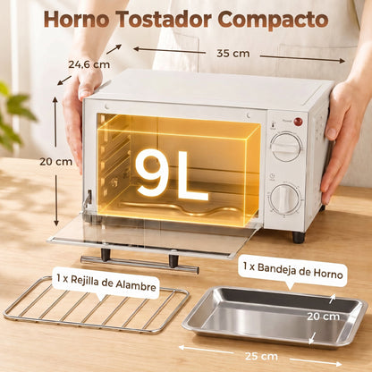 Homcom Mini Horno Eléctrico 9l 50w Con Temperatura Ajustable Temporizador Crema_2
