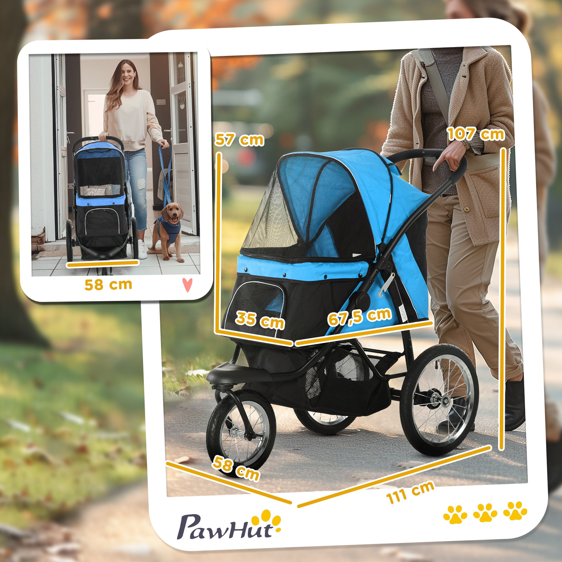 Pawhut Carrito Para Perros Plegable Con Cesta De Almacenaje 111x58x107 Cm Azul_2
