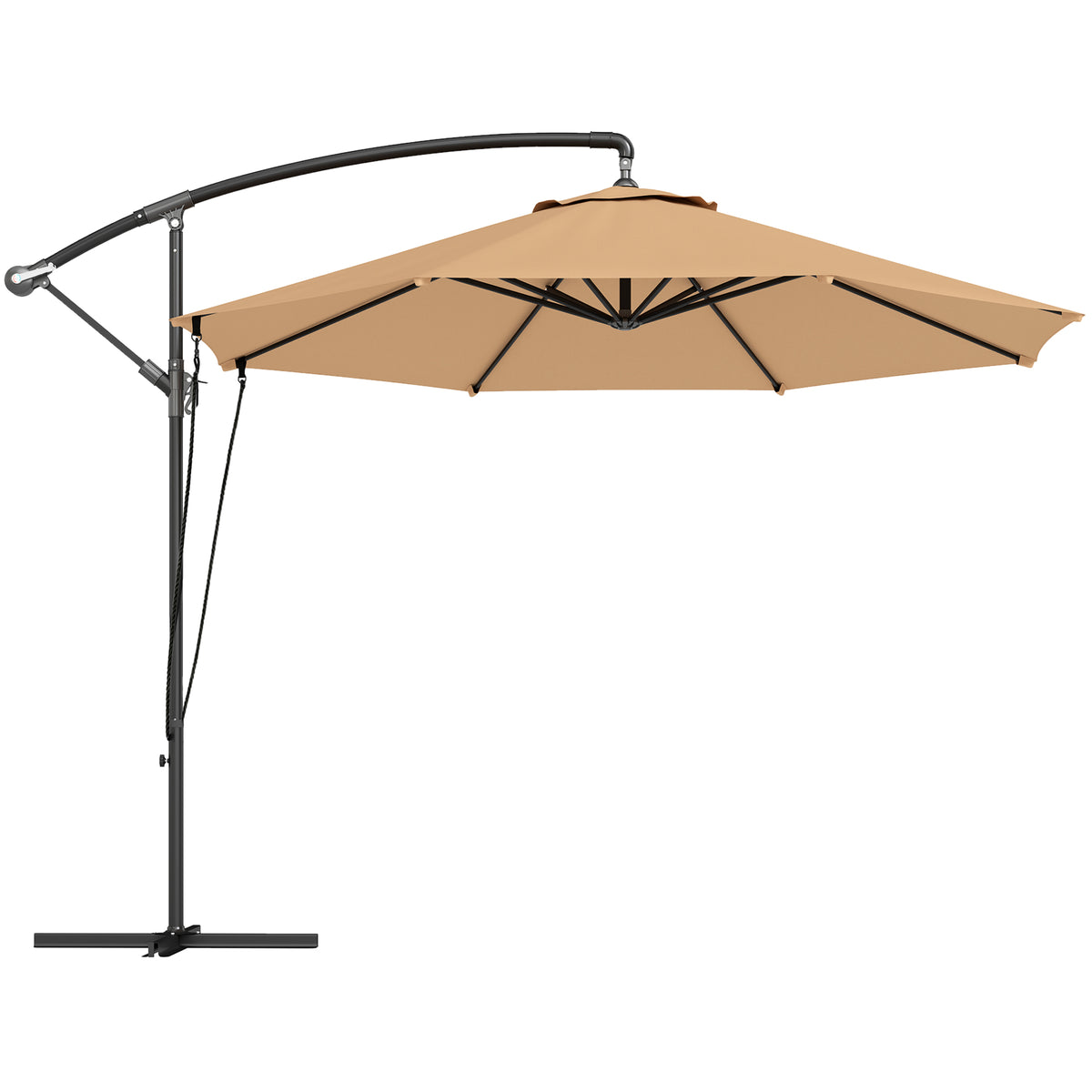 Outsunny Parasol Excéntrico Ø 290 Cm Con Base Cruzada Manivela Anti-uv 50+ Caqui_0