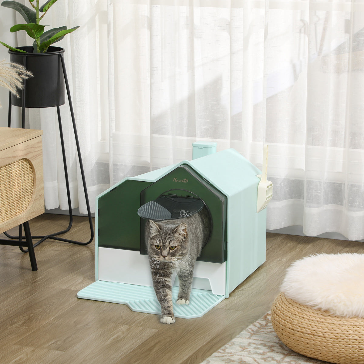 Pawhut Arenero Cubierto Para Gatos Con Bandeja Extraíble Pala Filtro 47x45x42 Cm_1