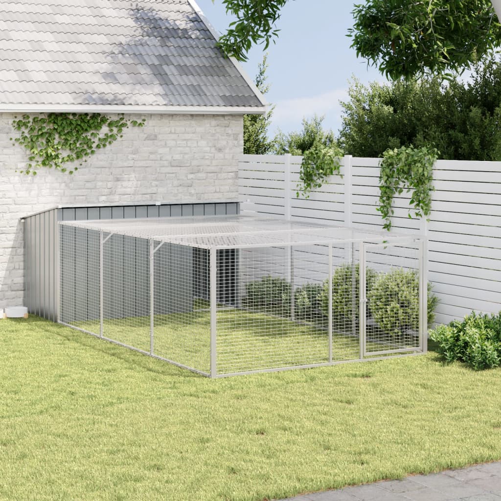 Caseta Para Perro Con Corral Antracita 197x396x110 Cm Acero Galvanizado_2
