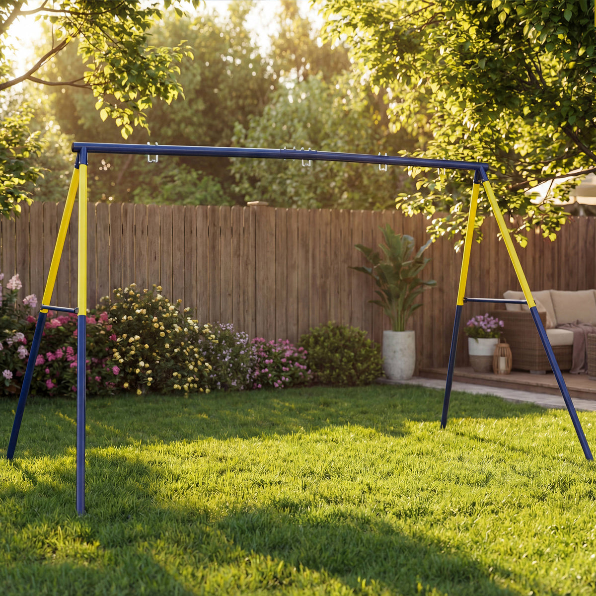Aiyaplay Estructura De Columpio Infantil Metálica Para 2 Columpios 150 Kg Azul_1