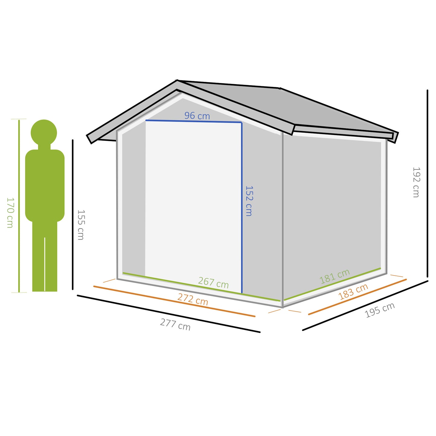 Outsunny Caseta De Jardín De Exterior 4,9 M² 277x195x192 Cm Gris_2