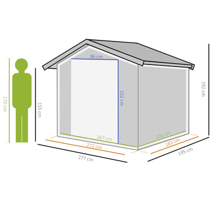 Outsunny Caseta De Jardín De Exterior 4,9 M² 277x195x192 Cm Gris_2