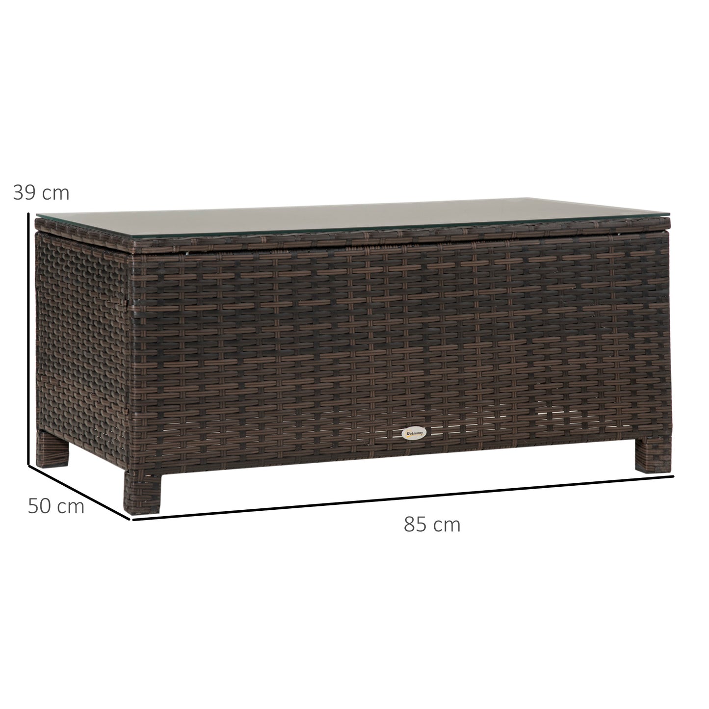 Outsunny Mesa De Jardín De Ratán Sintético Con Vidrio Templado 85x50x39cm Marrón_2