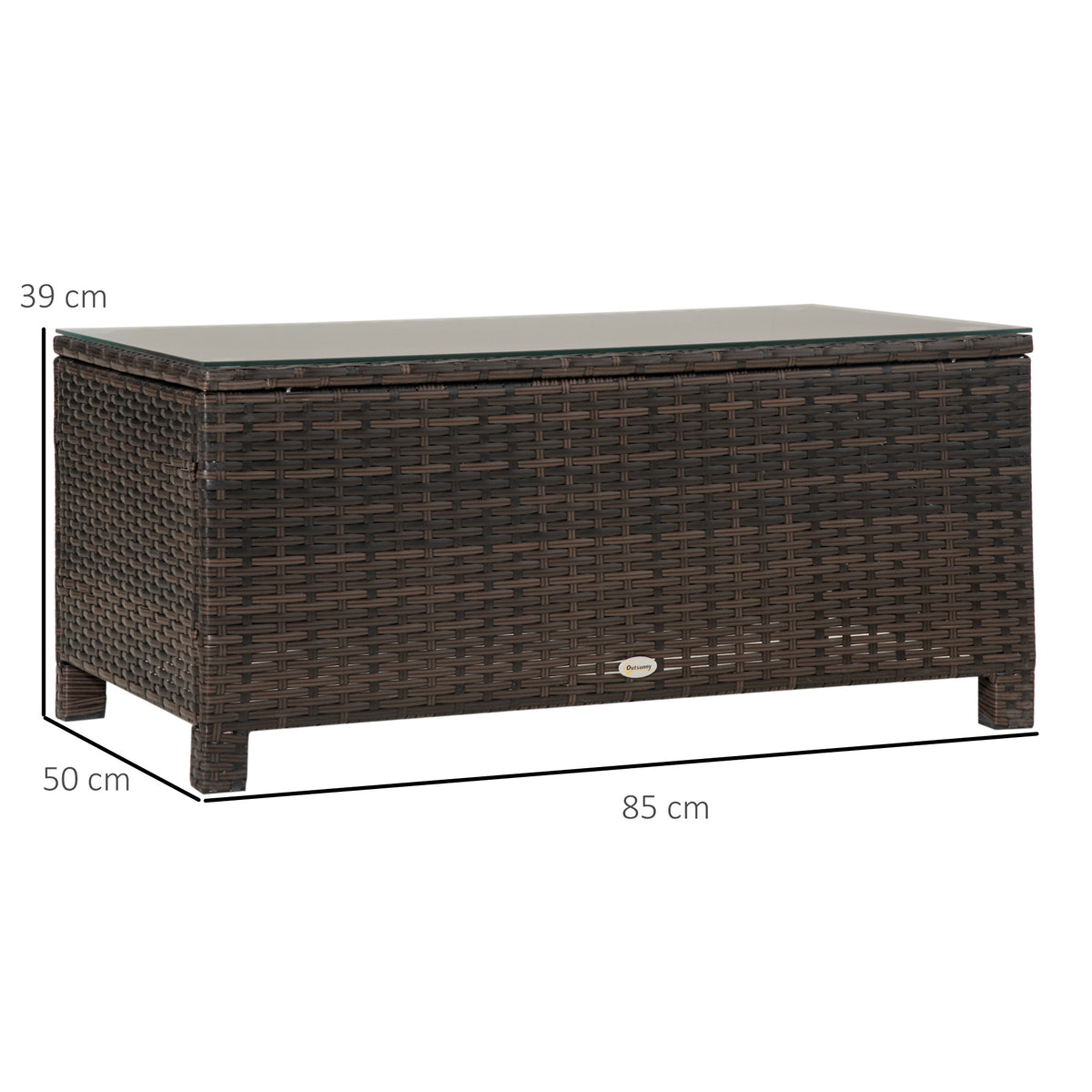 Outsunny Mesa De Jardín De Ratán Sintético Con Vidrio Templado 85x50x39cm Marrón_2