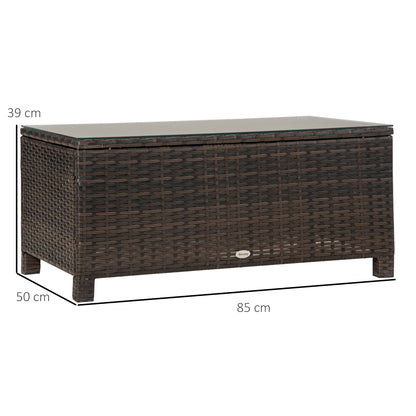 Outsunny Mesa De Jardín De Ratán Sintético Con Vidrio Templado 85x50x39cm Marrón_2