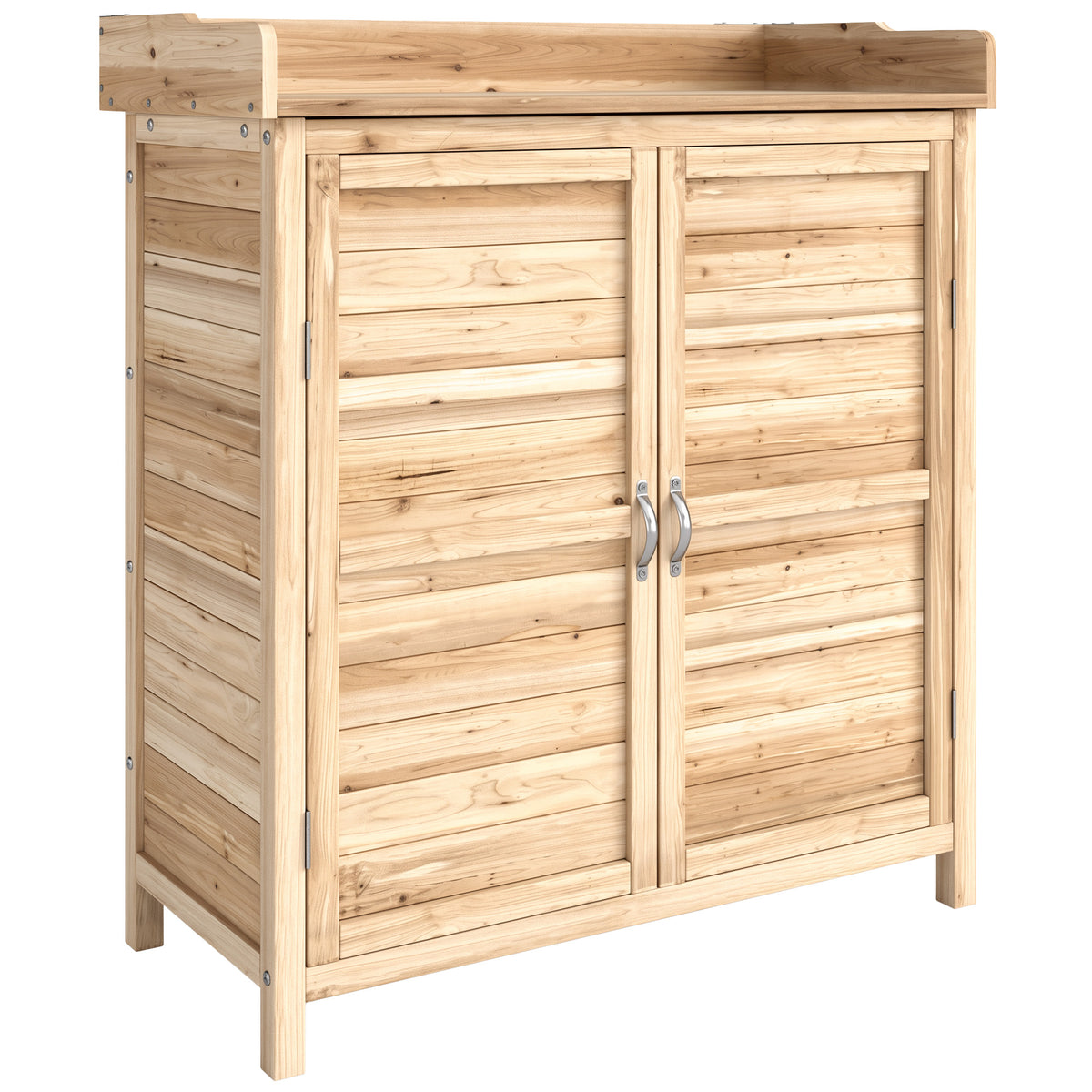 Outsunny Armario De Jardín De Madera Con 2 Puertas Estante 83x40x92 Cm Natural_0