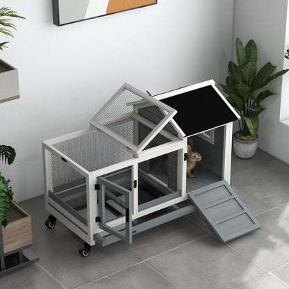 Pawhut Conejera De Madera Con Ruedas Techo Abatible 108x58x73,5 Cm Gris_4