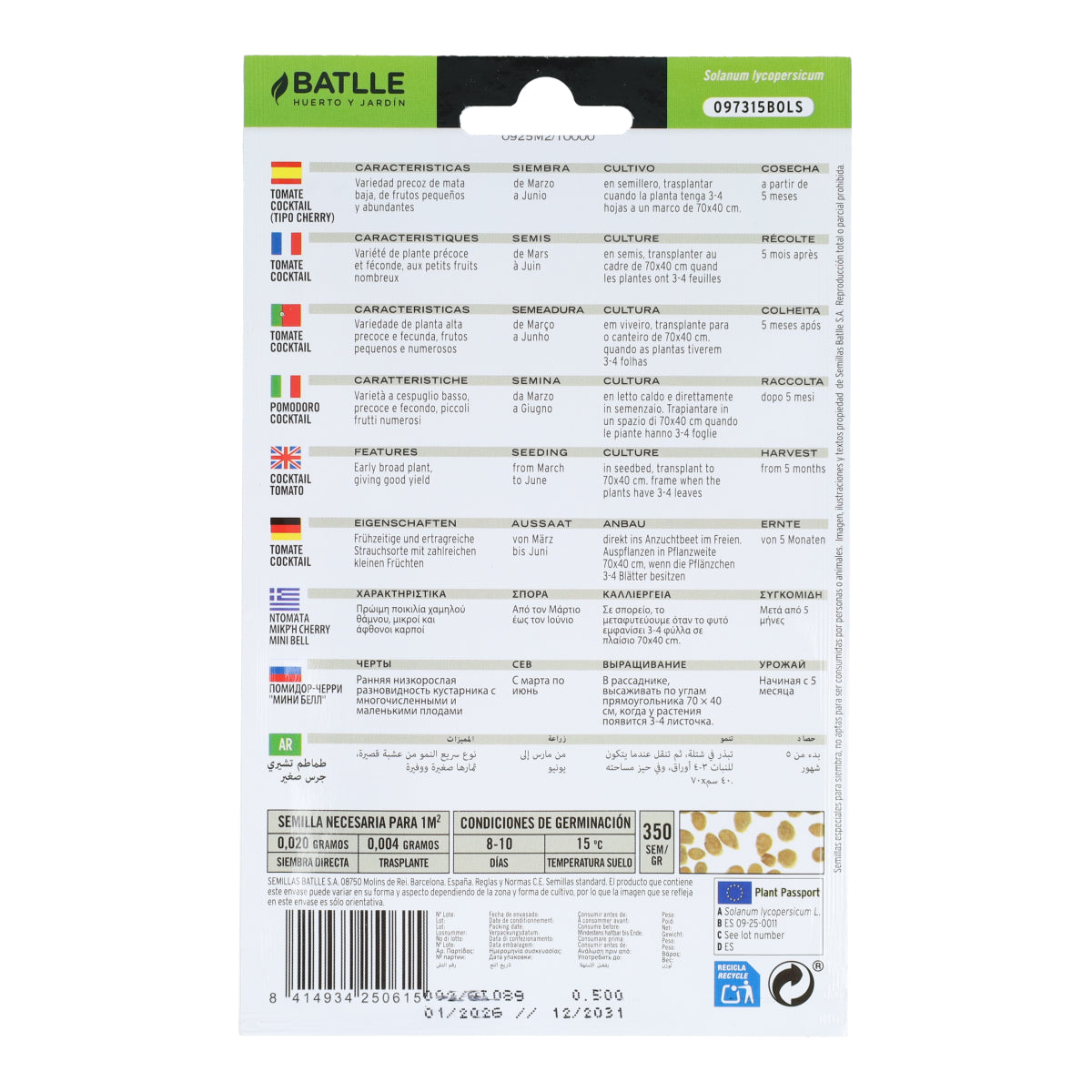 Semillas de Tomate Cocktail Tipo Cherry Batlle