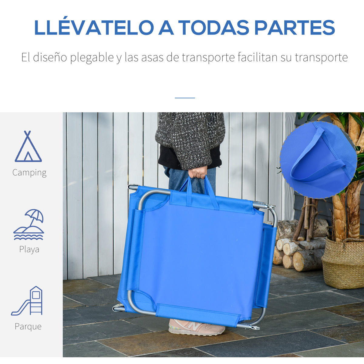Outsunny Tumbona Plegable Con Respaldo Ajustable En 5 Niveles 187x55x24 Cm Azul_5
