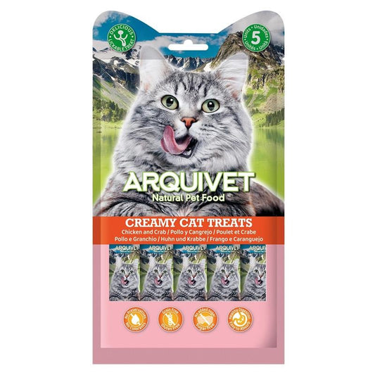 Creamy Cat Treats Snack cremoso de Pollo y Cangrejo Arquivet 5x14 g