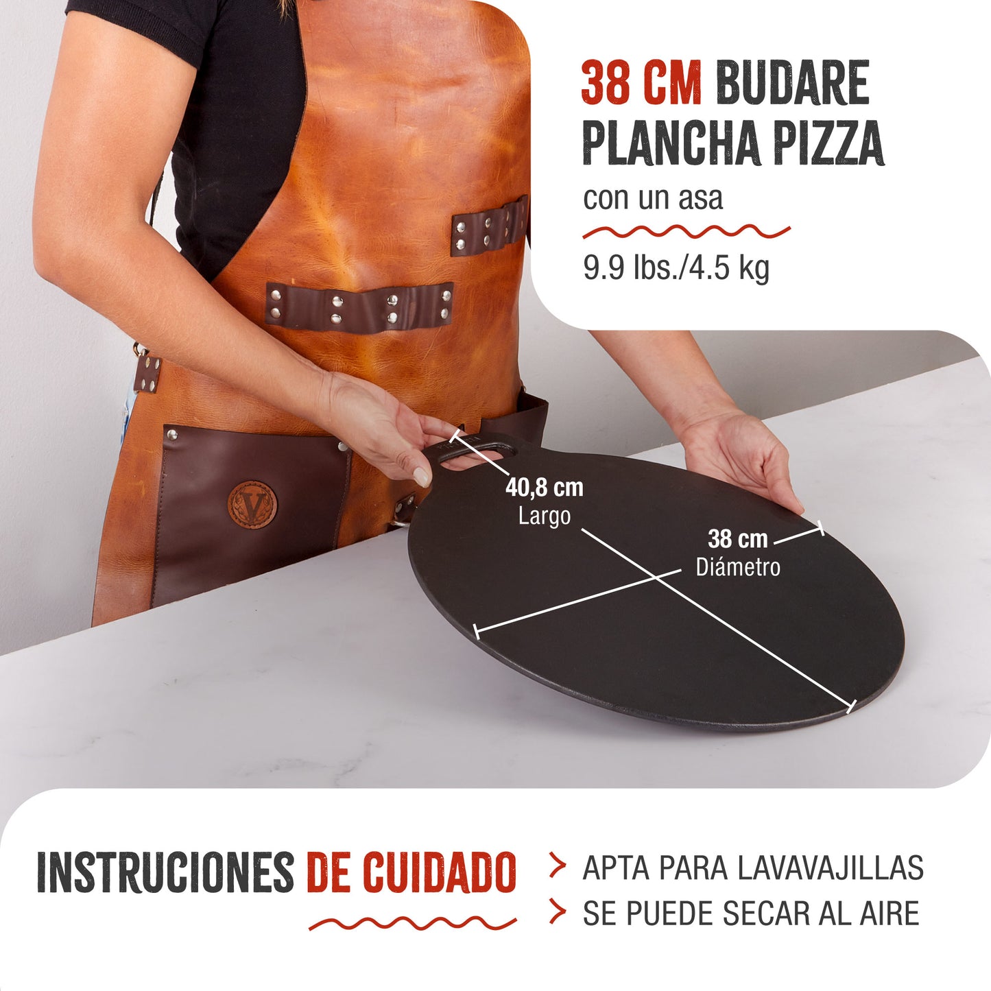 Victoria Plancha Cocina Hierro Fundido Esmaltado Inducción Budare 38cm Pizza, Crepes Para Fuego, Horno, 38526, Negro_4