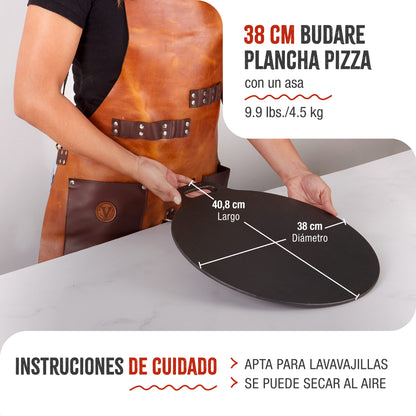 Victoria Plancha Cocina Hierro Fundido Esmaltado Inducción Budare 38cm Pizza, Crepes Para Fuego, Horno, 38526, Negro_4