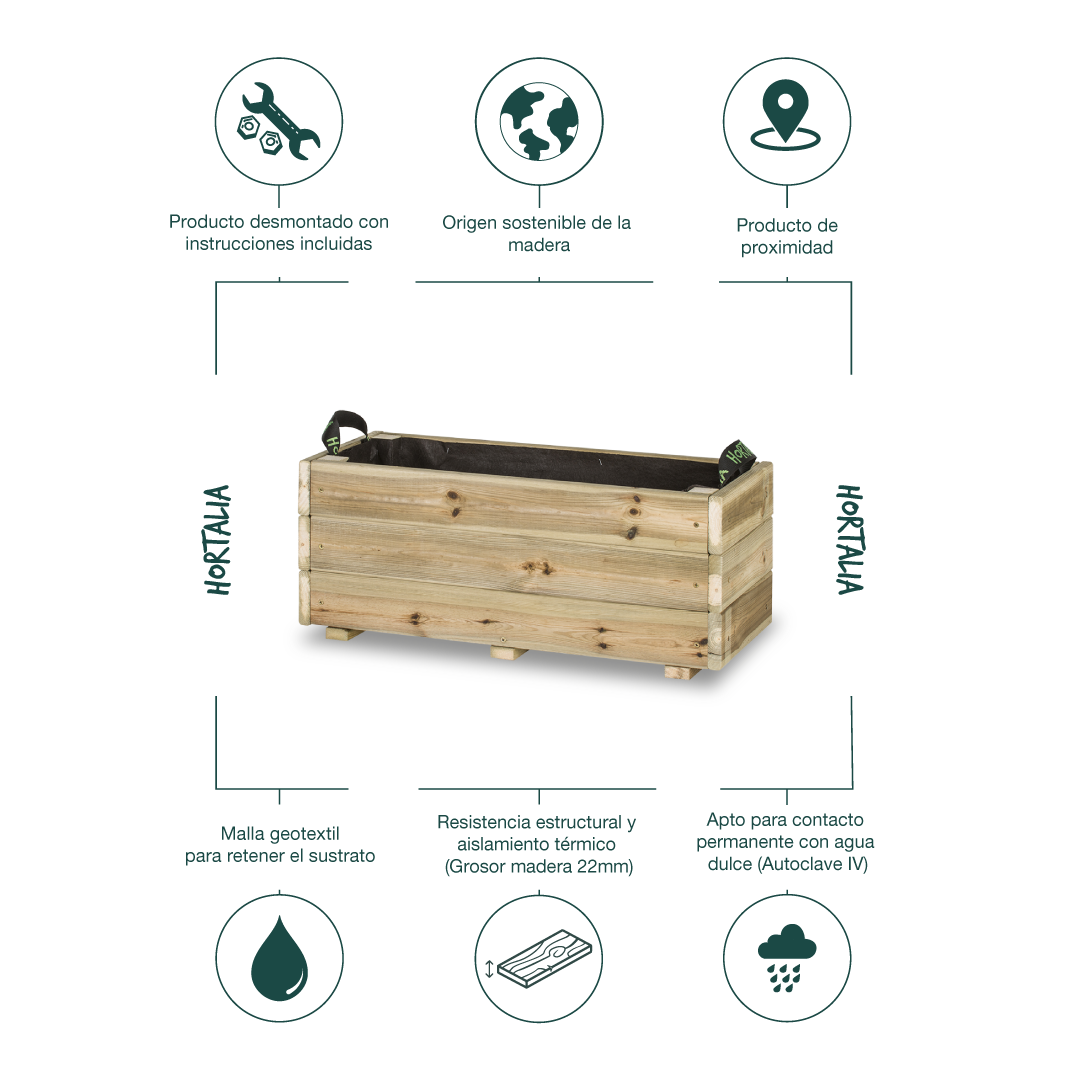 Jardinera De Madera Para Exterior Ghio KD Hortalia 70x30x30 Cm_2