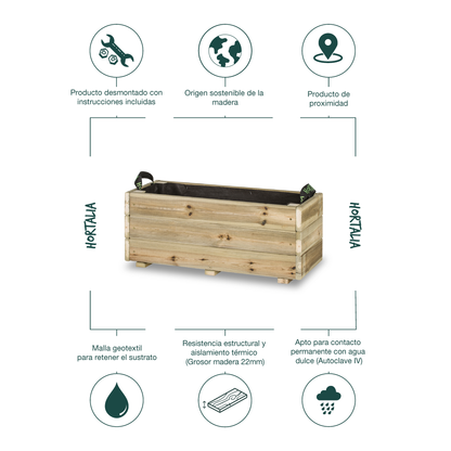 Jardinera De Madera Para Exterior Ghio KD Hortalia 70x30x30 Cm_2