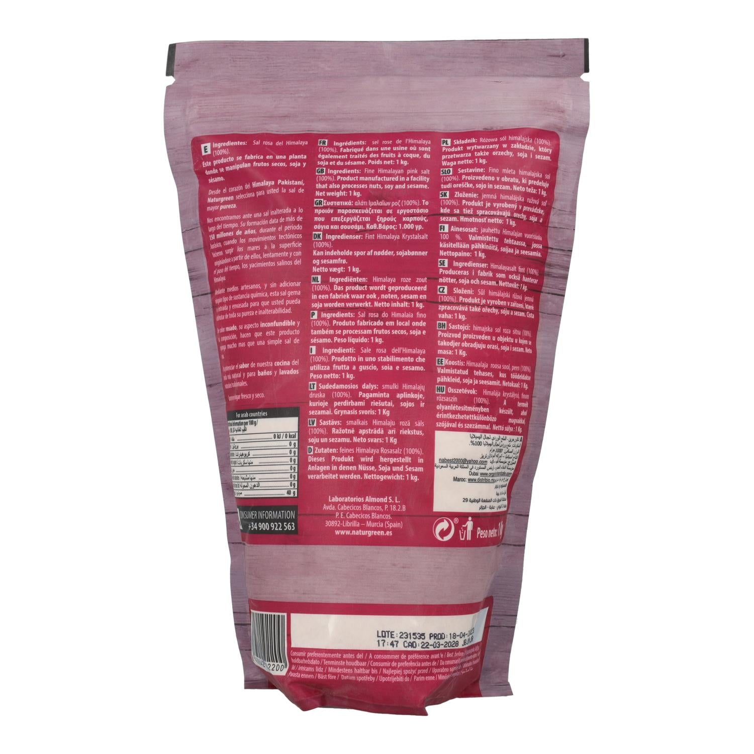 Sal rosa del Himalaya fina Naturgreen 1 kg
