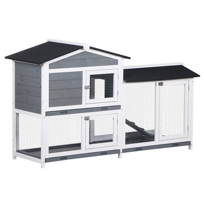 Pawhut Conejera De Madera Exterior Con Techo Asfáltico 157,4x53x93,5cm Gris_0