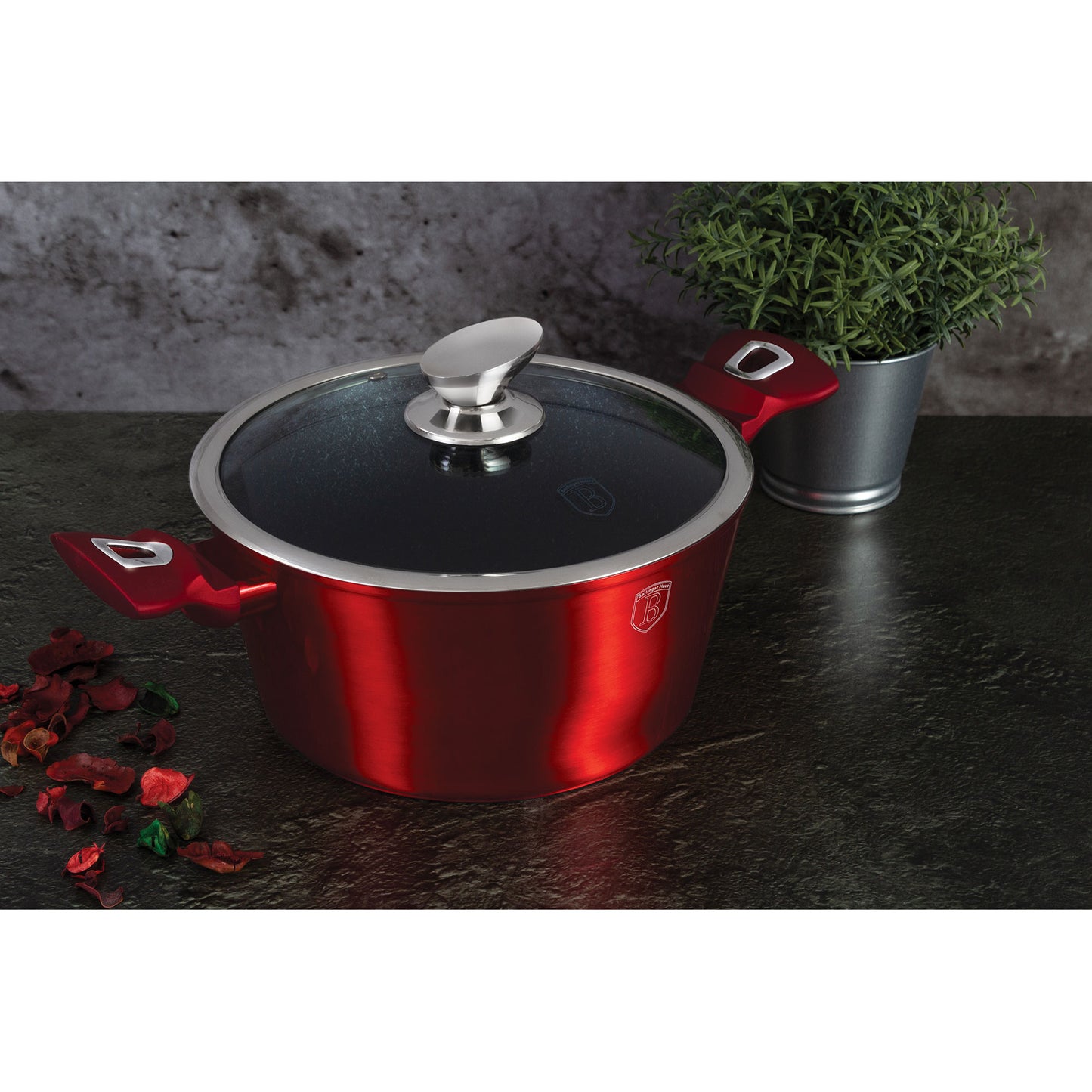 Batería De Cocina Aluminio Forjado Antiadherente Sin Pfoa, Set 2 Cacerolas, 1 Sartén, Tapas Berlinger Haus Burgundy Rojo_5