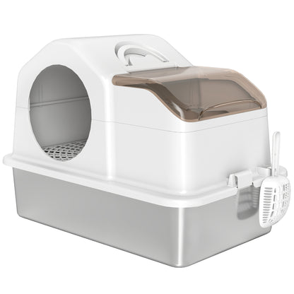 Pawhut Arenero Para Gatos Cubierto Extragrande Con Bandeja De Acero Inoxidable_1