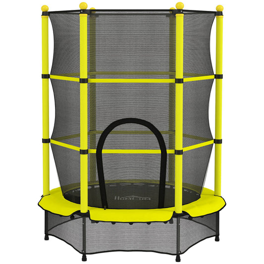 Cama Elástica Infantil Homcom Acero, Pp Amarillo 140x140x190 Cm_0