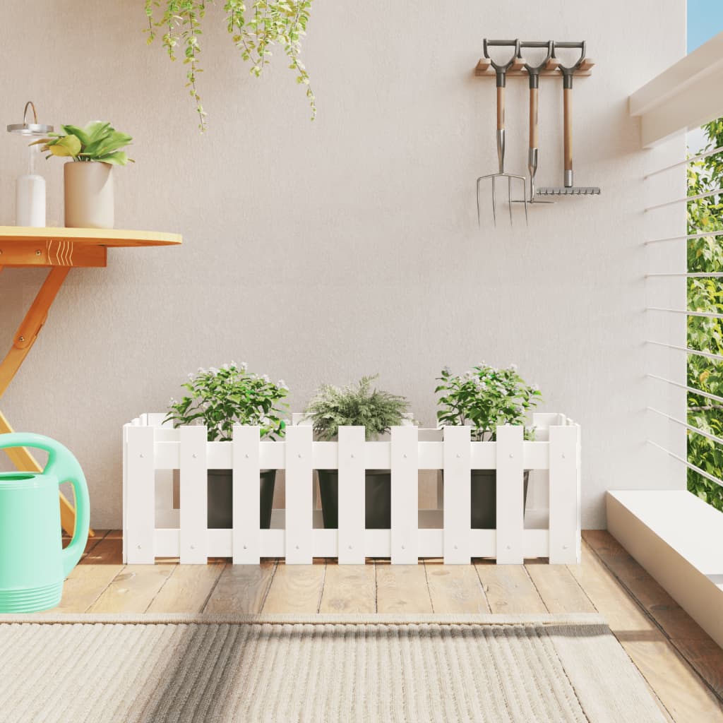 Arriate Elevado Jardín Con Valla Madera Pino Blanco 100x30x30cm_1