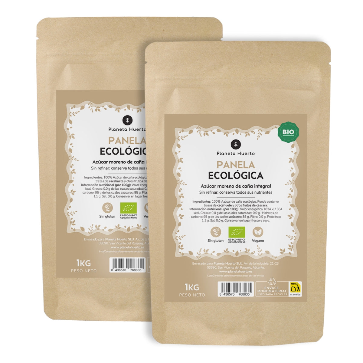 Pack 2x Azúcar Panela ECO Planeta Huerto 1kg
