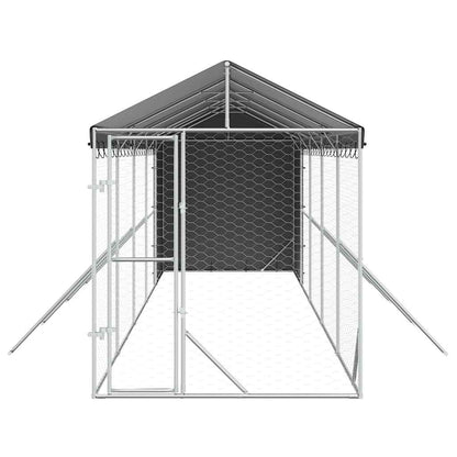 Perrera De Exterior Con Toldo Acero Galvanizado Plata 2x10x2,5m_4