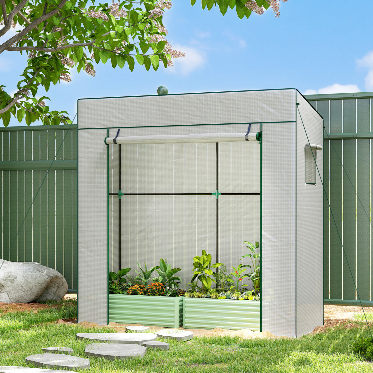 Outsunny Invernadero Pequeño Con Ventanas De Malla 196x77x197 Cm Blanco_1