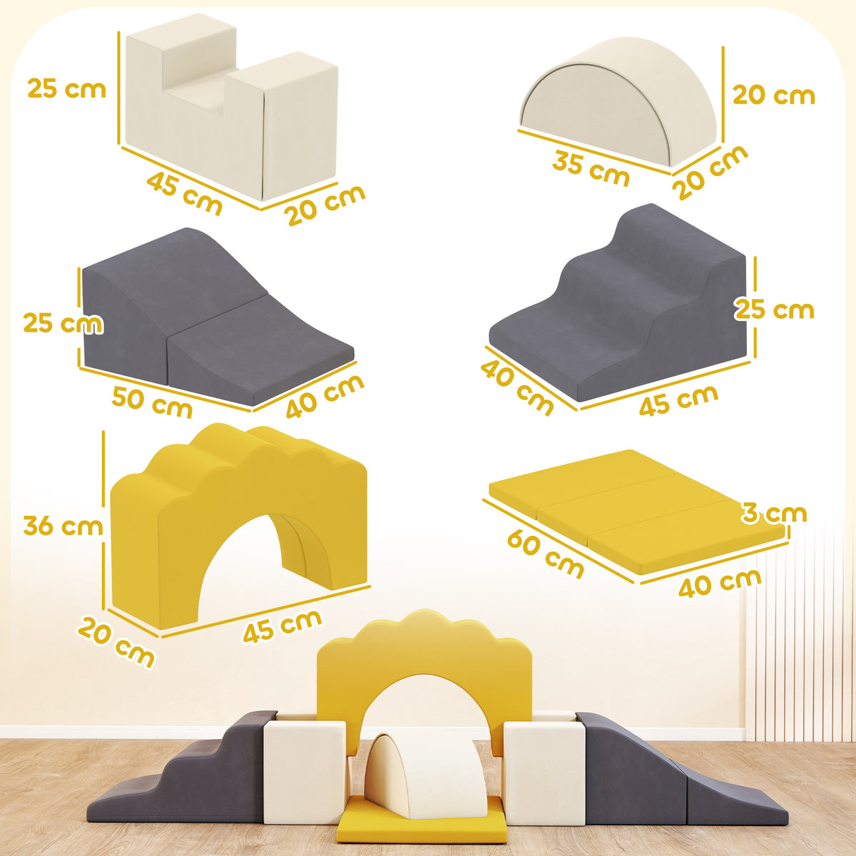 Aiyaplay Juego De 7 Bloques De Espuma Para Niños Para Escalar Y Gatear Amarillo_2