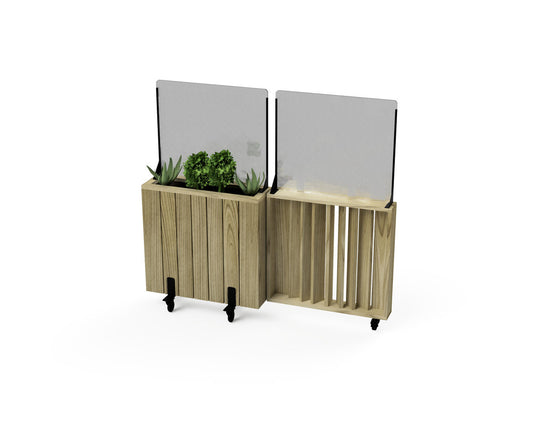 Kit Jardinera Alta De Madera Con Ruedas, Barandilla Abatible Y Cortavientos 60 Cm 75 X 24 X 80 Cm Hortalia_0