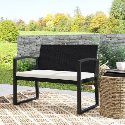 Outsunny Banco De Jardín De Ratán Sintético De 2 Plazas 103x58x78 Cm Negro Beige_3
