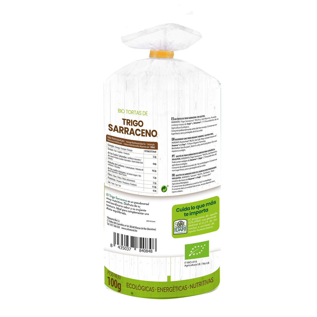 Pack 12x Tortitas de trigo sarraceno bio sin gluten Sol Natural 100 g