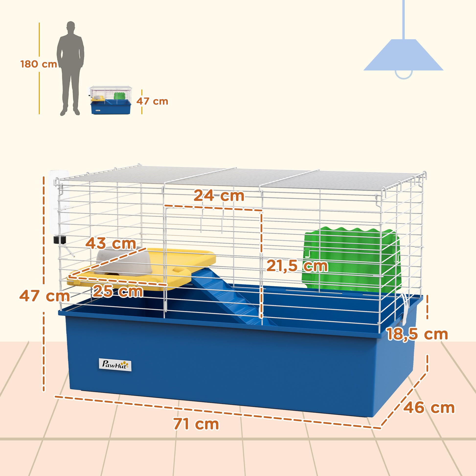 Pawhut Jaula Para Animales Pequeños Con Bandeja Inferior Rampa Comedero Azul_2