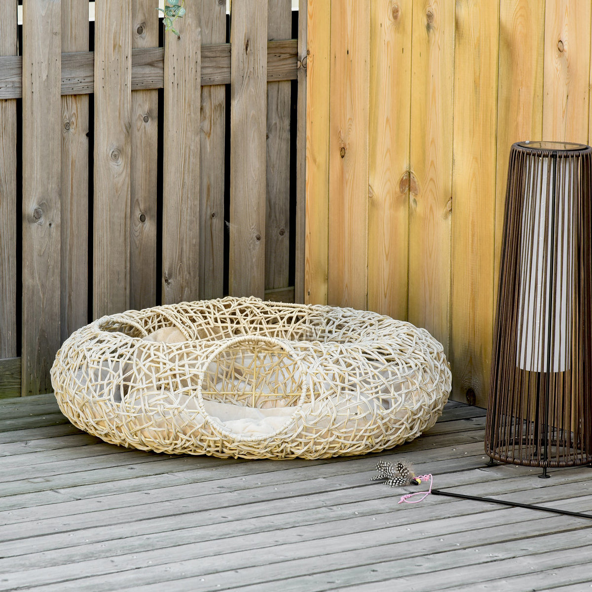 Pawhut Cama Para Gatos De Ratán 78x69x22cm Cesta Para Gatos Rolliza Cojín Suave_1