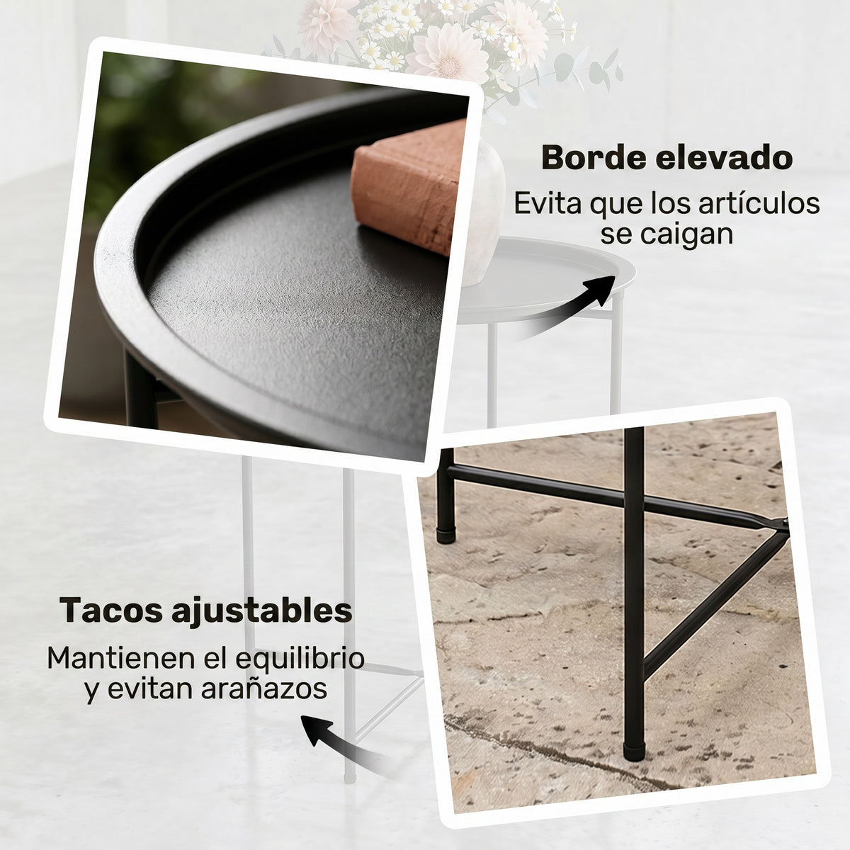 Outsunny Mesa Auxiliar Exterior Redonda Con Bandeja Extraíble Ø46x50 Cm Negro_5