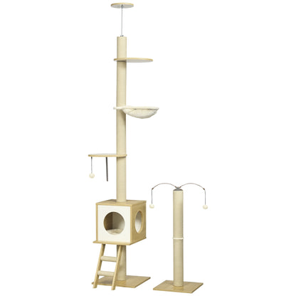 Pawhut Árbol Para Gatos Del Suelo Al Techo 220-260cm Con Altura Ajustable Caseta_0