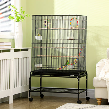 Pawhut Jaula Para Pájaros Con Ruedas 79x49x133 Cm Pajarera Metálico Negro_1
