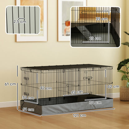 Pawhut Jaula Para Animales Pequeños 2 En 1 Con Tapa Removible 121x61x61 Cm Negro_2