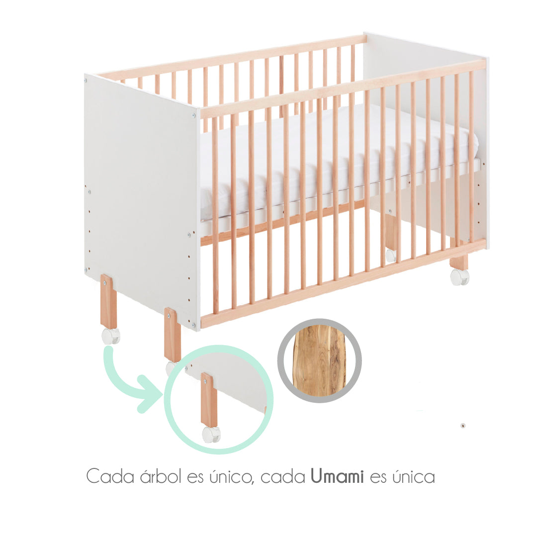 Cuna Convertible En Cama Umami Estilo Nórdico Infantil, Con Ruedas, Kit Colecho Y Barandillas De Seguridad_3