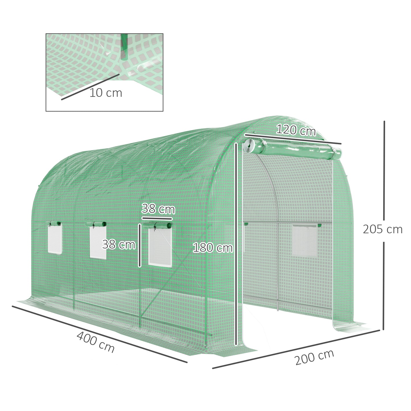 Outsunny Invernadero De Túnel 4x2x2 M Con Puerta Enrollable Y 6 Ventanas Verde_2