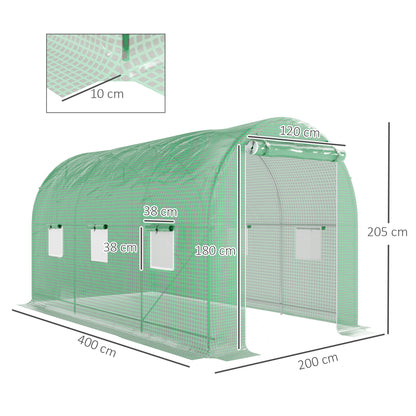 Outsunny Invernadero De Túnel 4x2x2 M Con Puerta Enrollable Y 6 Ventanas Verde_2